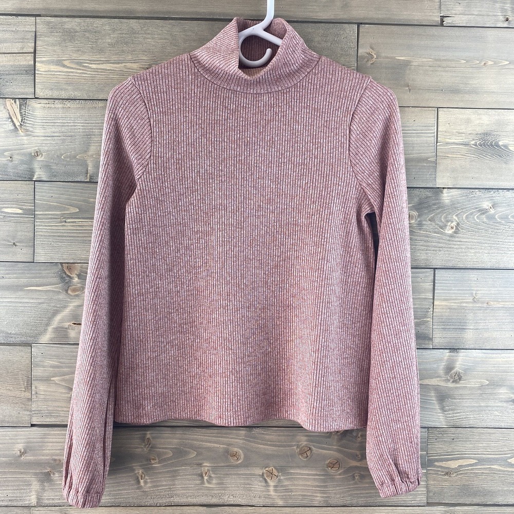 Madewell Womens Shirt Heathered Bubble Sleeve Swing Turtleneck Ribbed Small